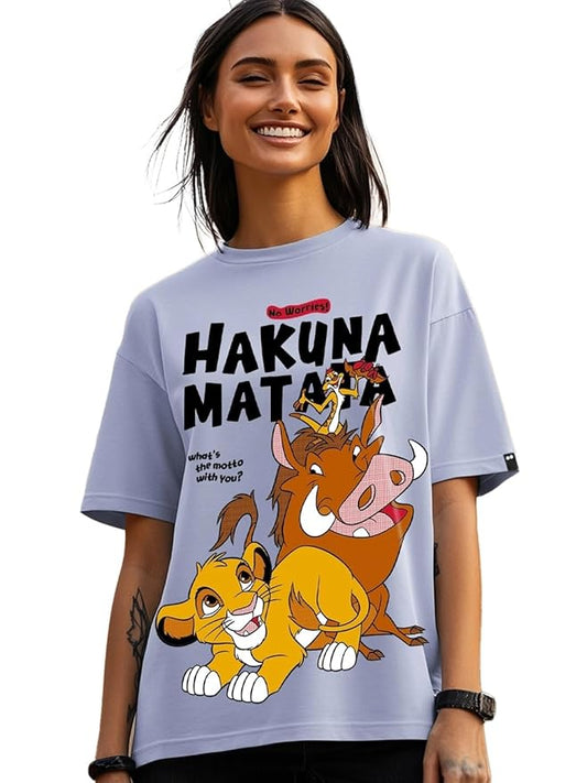Bewakoof Official Disney Merchandise Hakuna Matata Women's 100% Cotton Graphic Print Oversized Fit Round Neck T-Shirt